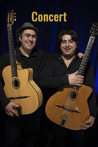 Pascal and Manu Borruto playing a gypsy jazz concert